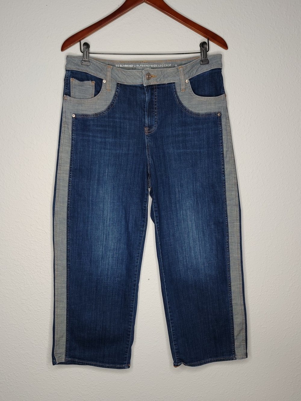 Chicos So Slimming Girlfriend Crop Twill Cotton Colorblock Wide Leg Jean Size 10